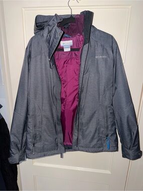 Columbia Women's Gray 3-In-1 Interchange Jacket with Plum Lining (Full sleeve)